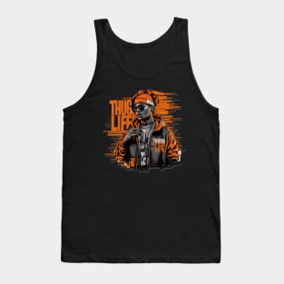 Bold Thug Life Design Featuring Black Guy in Orange Tank Top